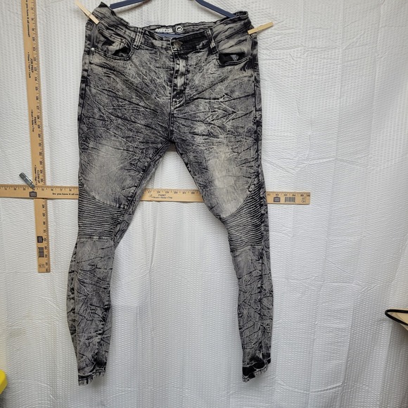 mecca Other - Mecca Mens Grey Acid Wash Moto Biker Stretch‎ Fit Jeans 36x32 Streetwear